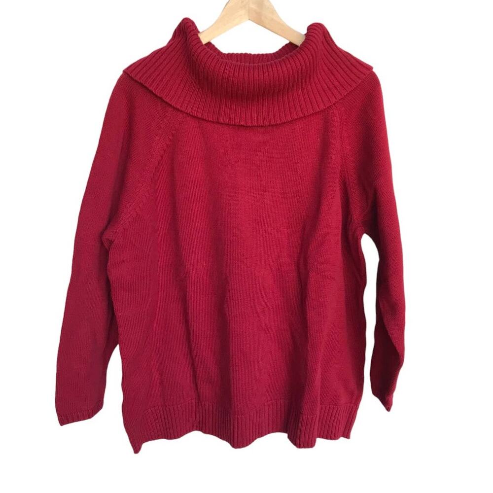 D & Co Red Cotton Cowl Neck Sweater 2X Plus